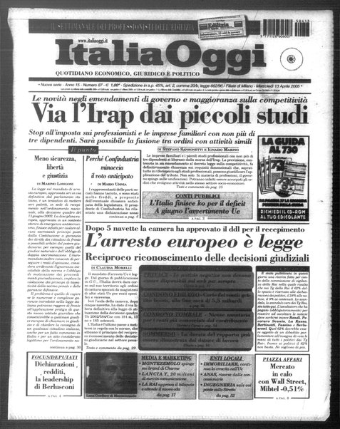 Italia oggi : quotidiano di economia finanza e politica